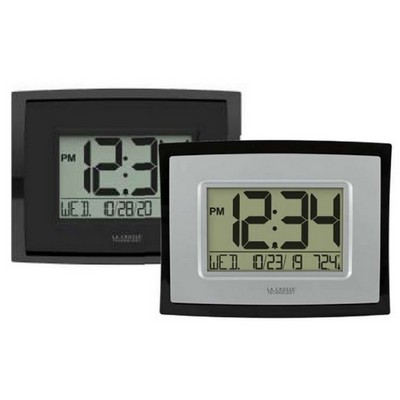 La Crosse® Digital Wall Clock w/Indoor Temperature (Black)