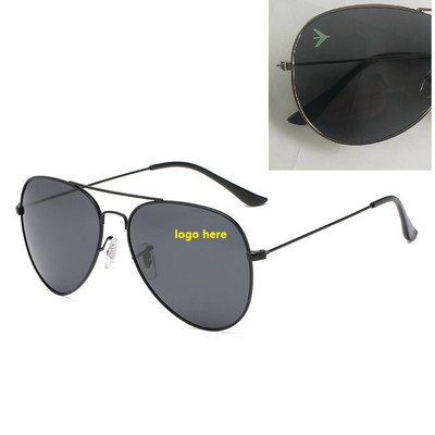 Aviator Metal Frame Sunglasses w/Logo on Lens