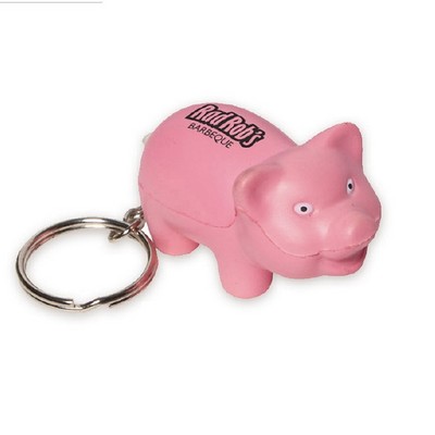 Custom Cartoon Pig Stress Reliever w/Key Tag