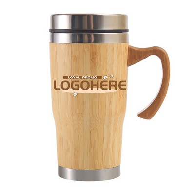 15 OZ Bamboo Vacuum Strainer Insulated Cup With Handle