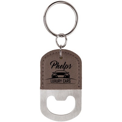 Oval Gray Laserable Leatherette Bottle Opener Keychain