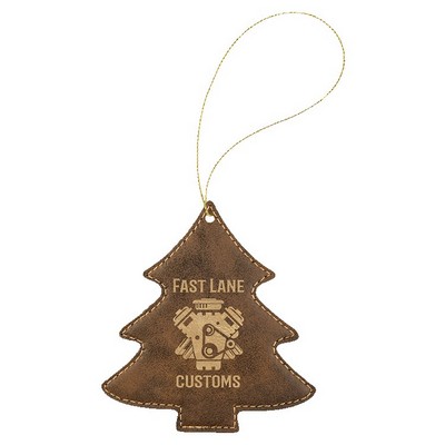 Rustic/Gold Laserable Leatherette Tree Ornament with Gold String