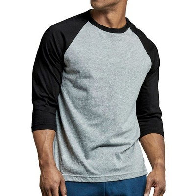 Men's 3/4 Sleeve Baseball T-Shirt - 3XL, Black/Light Gray (Case of 20)