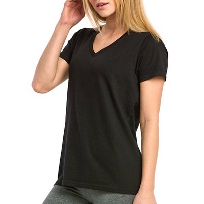 Women's Classic Fit V Neck T-Shirts - Large, Black (Case of 24)