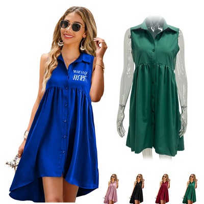 Women's Lapel Collar Sleeveless Dress