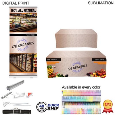 48Hr Quick Ship - Most Popular Tradeshow Package, Premium Retractable Banner + Sublimated Tablecloth