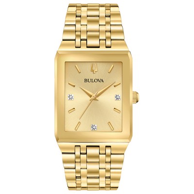 Bulova® Men's Quadra Tank Style Gold Tone Watch w/Champagne Beige Dial