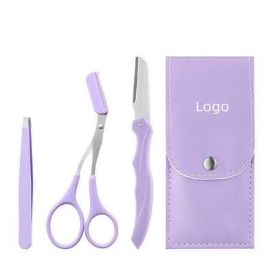 Eyebrow Grooming Set Slant Tip Tweezers Scissors Brow Razors