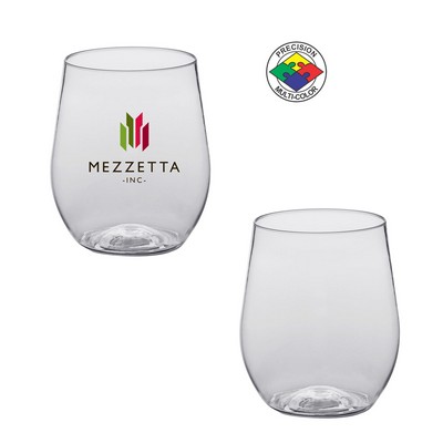 8 Oz. BPA Free Clear Light Plastic Stemless Wine Glass - Precision Spot Color