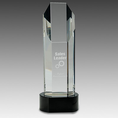 10.75" Octagon Slant-Top Crystal Award on Black Pedestal Base