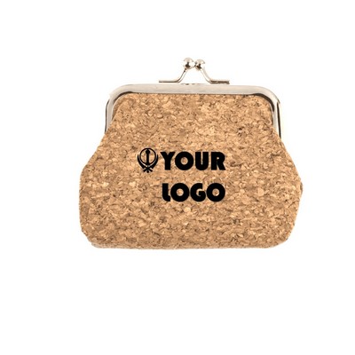 Retro cork coin purse with kiss Lock/leather wallet