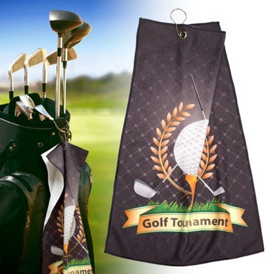 12"x 20" Sublimated Microfiber Velour Golf Towel with Grommet & Carabiner