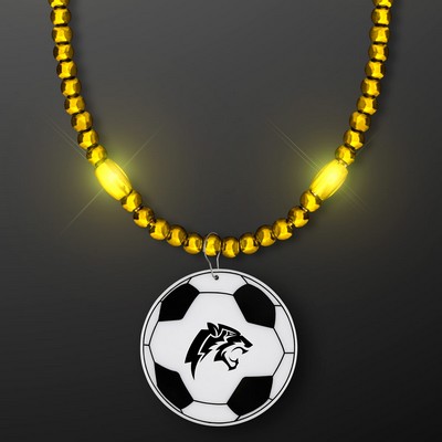 Yellow LED Bead Necklace with Soccer Ball Medallion - Domestic Imprint