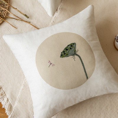 19.7 x 19.7 Inch Embroidery Premium Square Linen Throw Pillowcase With Hidden Zipper