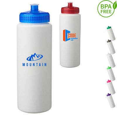 32 oz. HDPE Plastic Sports Bottles w/ Push Pull Lid