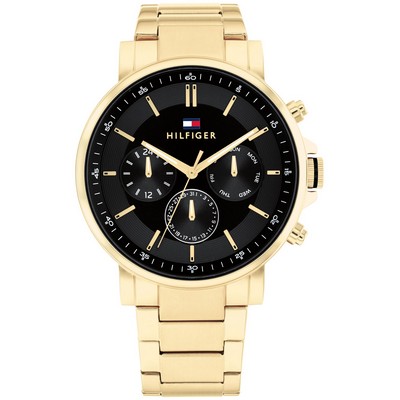 Tommy Hilfiger® Gents Gold IP Watch w/Black Multi-Functional Dial