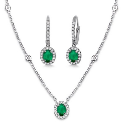 Jilco Inc. Emerald & Diamond Earring & Necklace Set