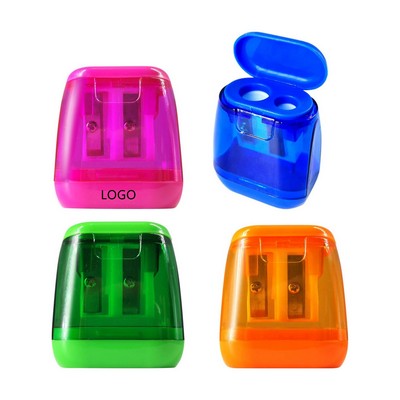 Pack 4 Colorful Compact Dual Holes Manual Pencil Sharpener