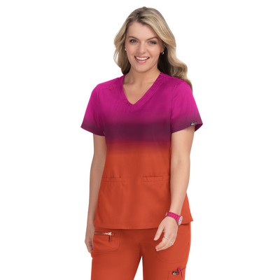 Koi™ - Lite - Women's Classic V-Neck Ombre Print Scrub Top