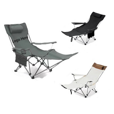 Outdoor Folding Recliner With Side Pocket And Cup Holder