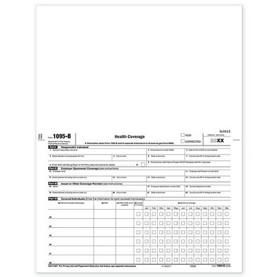 Affordable Care Act 1095B Health Coverage Laser Forms