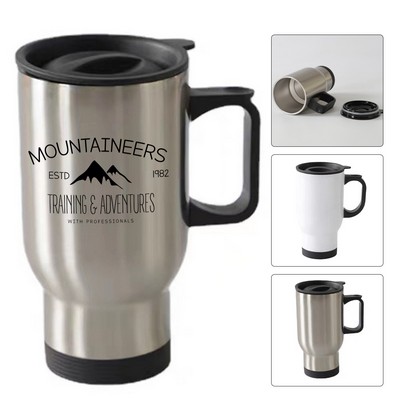 15oz Stainless Steel Doule Wall Car Tumbler w/ Handle and Lid