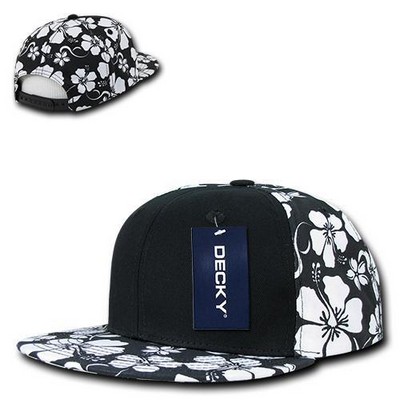 Decky Black Front Snapback Cap w/Floral Flat Bill