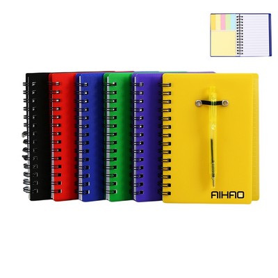 Spiral Notebook with Pen in Holder and Sticky Notes