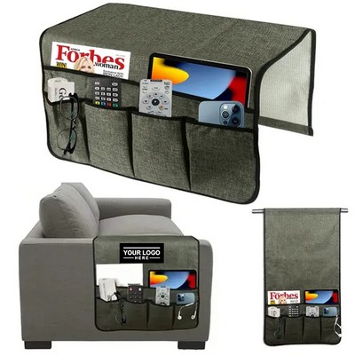 Couch Armrest Organizer with Pockets for Remotes Magazines and More