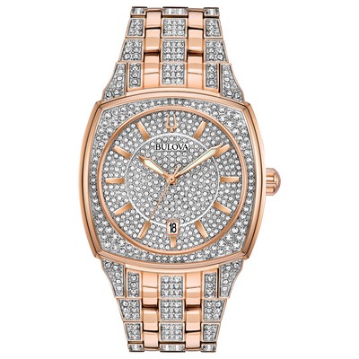 Bulova Watches Men's Crystal Collection, Rose Gold-Tone Bracelet Watch