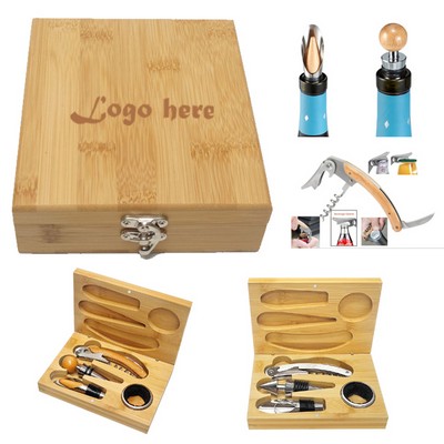 4 Piece Bamboo Wine Gift Set