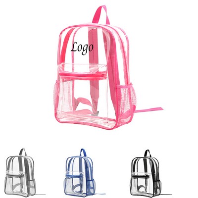 Clear Plastic Backpack w/Mesh Pocket