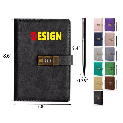 8.6 x 5.8 Inches A5 PU Leather Diary Journal with Lock