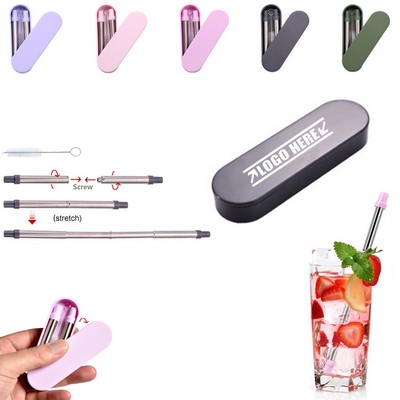 Stretchable Metal Straw With Swivel Case