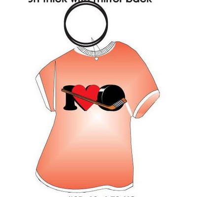 I Love Hockey T-Shirt Key Chain w/Clear Mirrored Back (4 Square Inch)