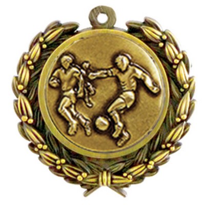 Stock Soccer Male Medal w/ Wreath Edge (1 1/4")