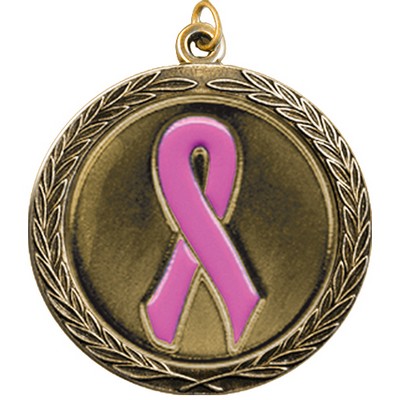 Stock Medal w/ Round Edge & Wreath (Pink Ribbon) 2 1/2"