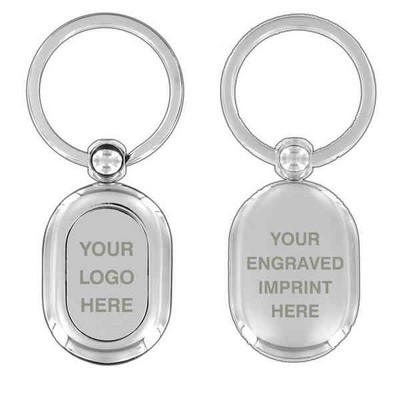 Oval Metal Key Chain with Shiny Chrome Finish & Large Key Ring (Domestic Production)