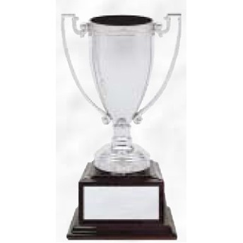 8" Silver Loving Trophy Cup w/ Mahogany Piano Finish Wood Base