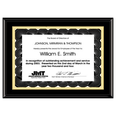 Cherry or Jet Black Plaque w/ Certificate Award Frame