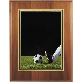 5" X 7" Cherry Plaque with a "Soccer" 3 7/8" x 5 7/8" Hi-Definition Plate