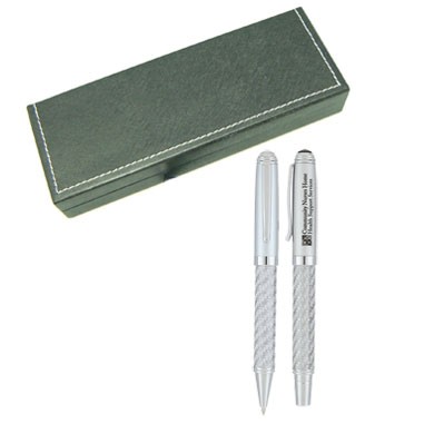 Silver Carbon Fiber Pen Set (Screened/ Laser Engraved)