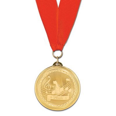 2" Music Brite Laser Medal w/ Grosgrain Neck Ribbon