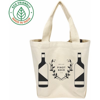 12 oz Cotton Canvas Two Bottle Wine Tote Bag - Eco Friendly Wine Bag 14 x 12 x 4