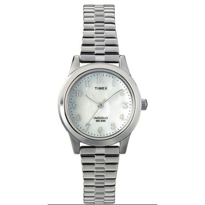 Timex Ladies Silver Tone Expansion Band W/ White Mother of Pearl Dial