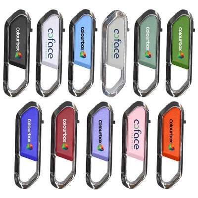 Carabiner USB Drive With Metal Rim And Capless Push/Retract USB