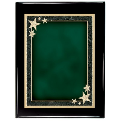 Ebony Piano Finish Plaque with Green Starburst Brass Plate, 8 x 10"