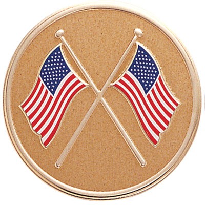 2" Crossed American Flags Embossed Litho Printed Medallion Insert Disc