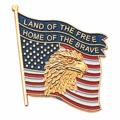 7/8" Eagle On American Flag w/Land of the Free & Home of the Brave Pin