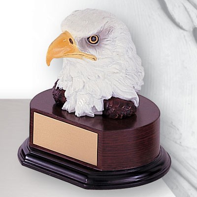 6½" Electroplated Hand Painted Resin Eagle Head Trophy w/Wood Base